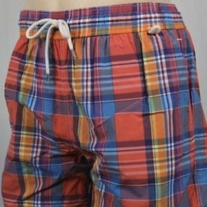 Ralph Lauren NWT Orange Plaid 5.5" Swim Trunks